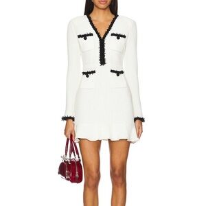 Self Portrait Pearl Trim Knit Mini Dress in White (Size M)